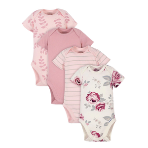 Gerber Girls 4-pk Onesies set, Leaves / Roses (3-6M only)