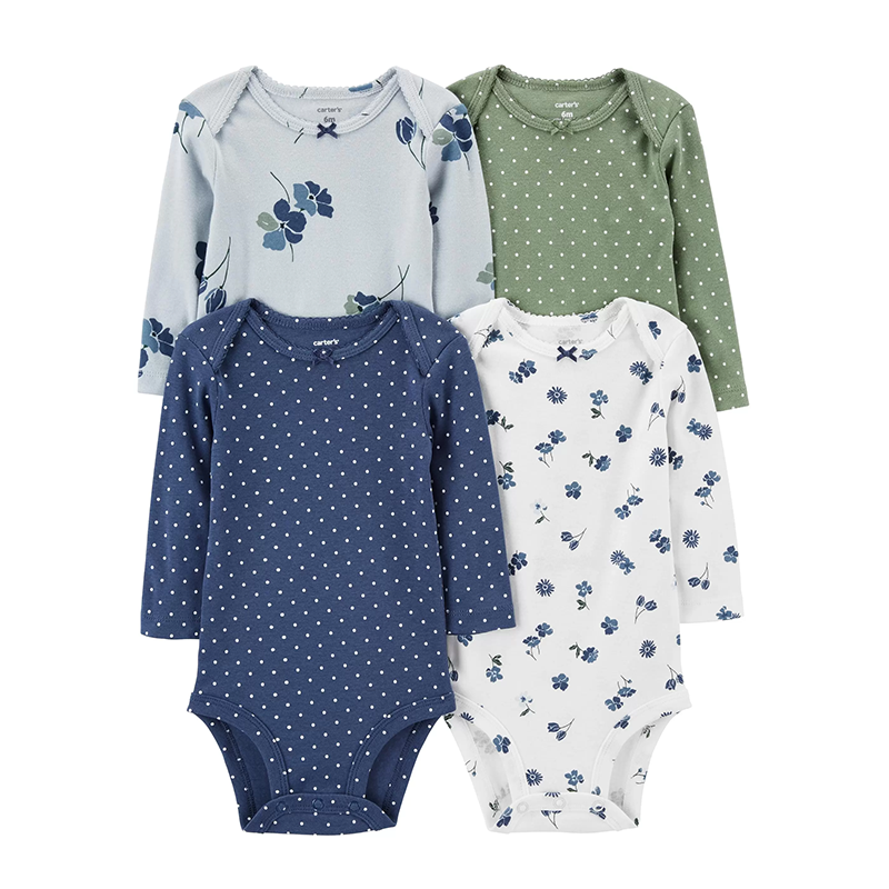 Carter's Girls 4-pk Long Sleeve Bodysuit set, Blue Green / Floral