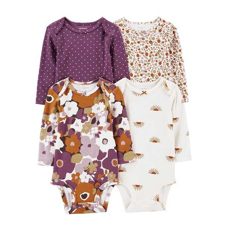 Carter's Girls 4-pk Long Sleeve Bodysuit set, Floral / Plum