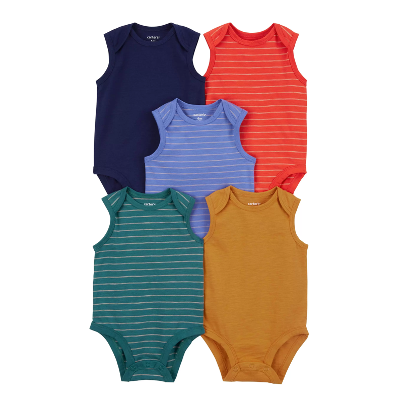 Carter's Boys 5-pk Sleeveless Bodysuit set, Stripes / Solid Multicolor