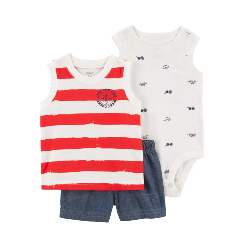 Carter's Boys 3-pc Vest, Sleeveless Bodysuit & Short Pant set, Ride the Tide